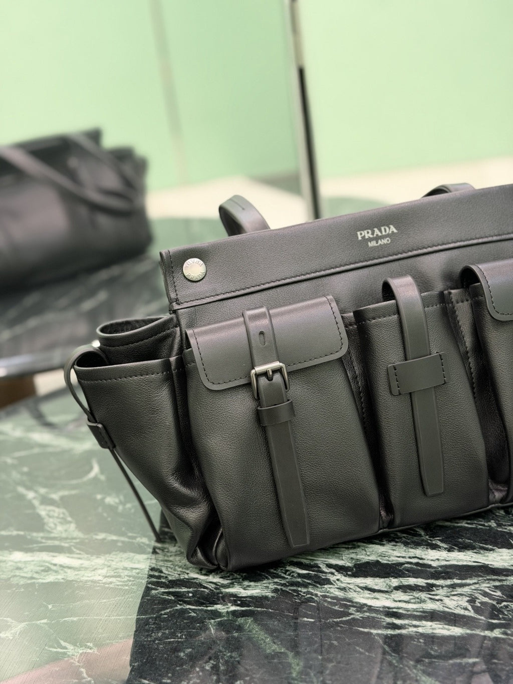 Black Route Large Leather Tote Bag