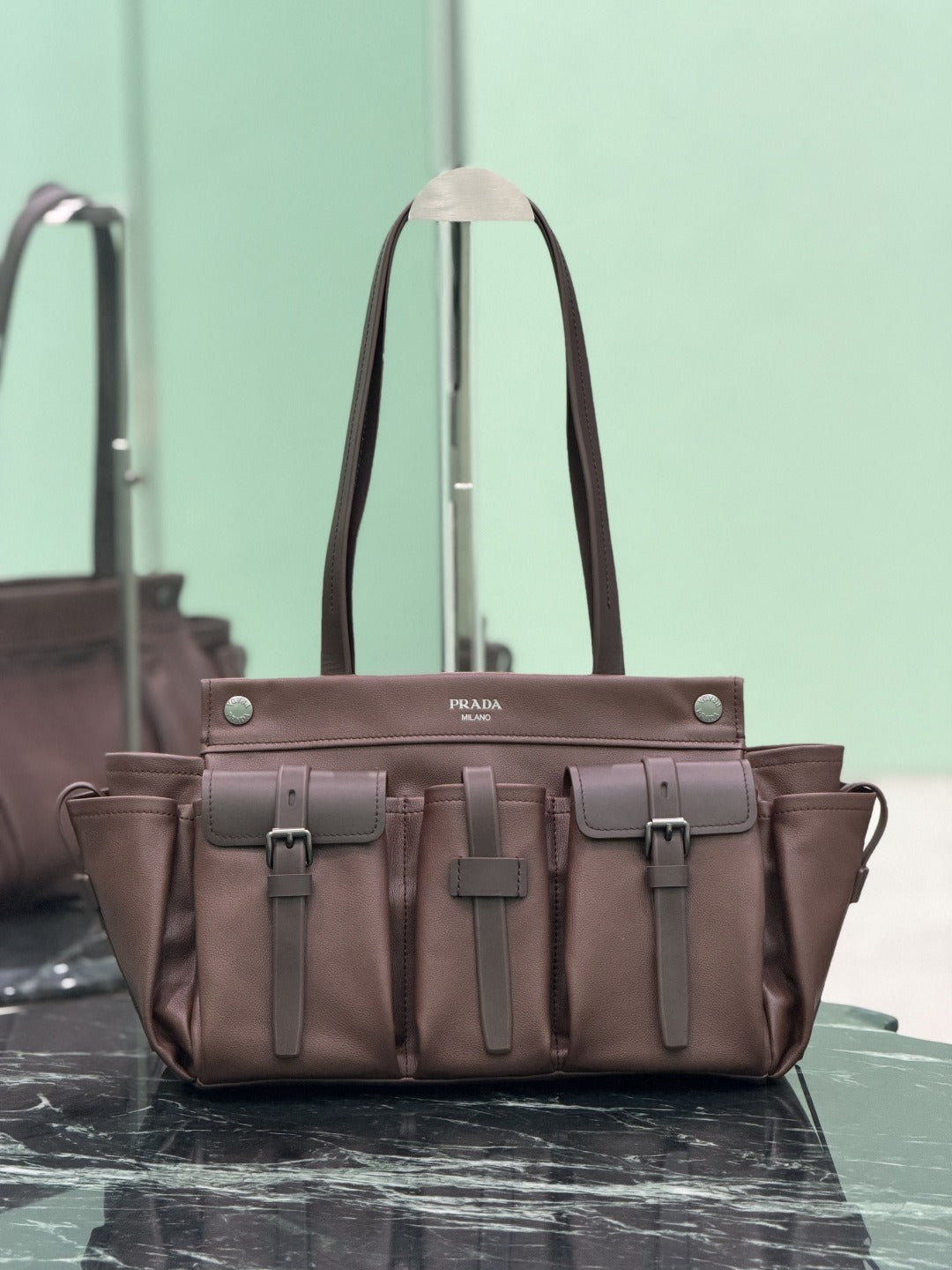 Cocoa Brown Route Large Leather Tote Bag