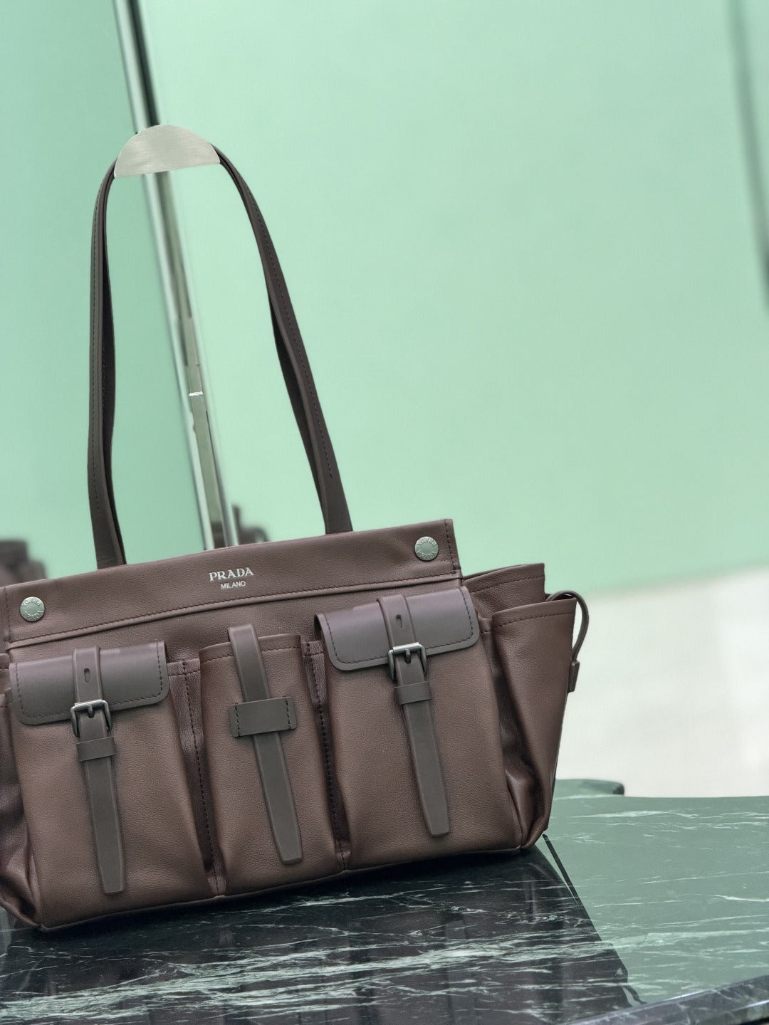 Cocoa Brown Route Large Leather Tote Bag