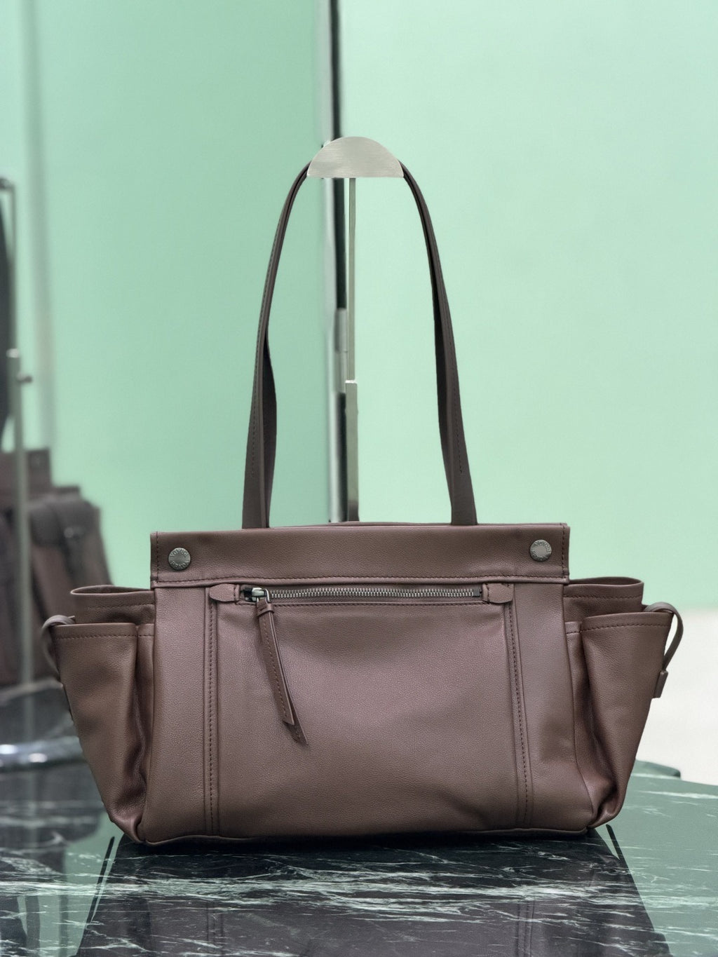 Cocoa Brown Route Large Leather Tote Bag
