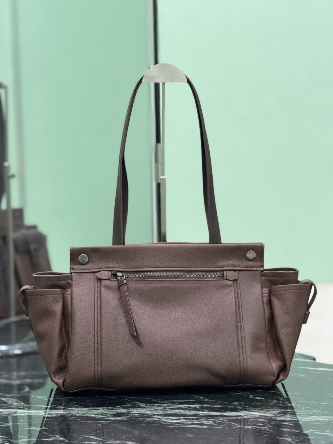 Cocoa Brown Route Large Leather Tote Bag