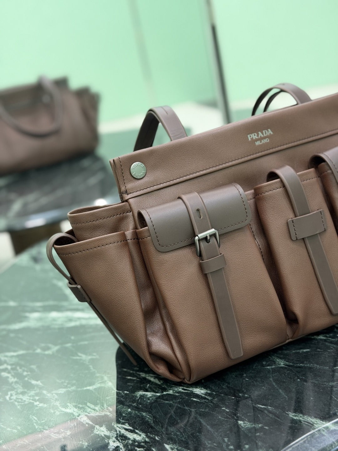 Cocoa Brown Route Large Leather Tote Bag