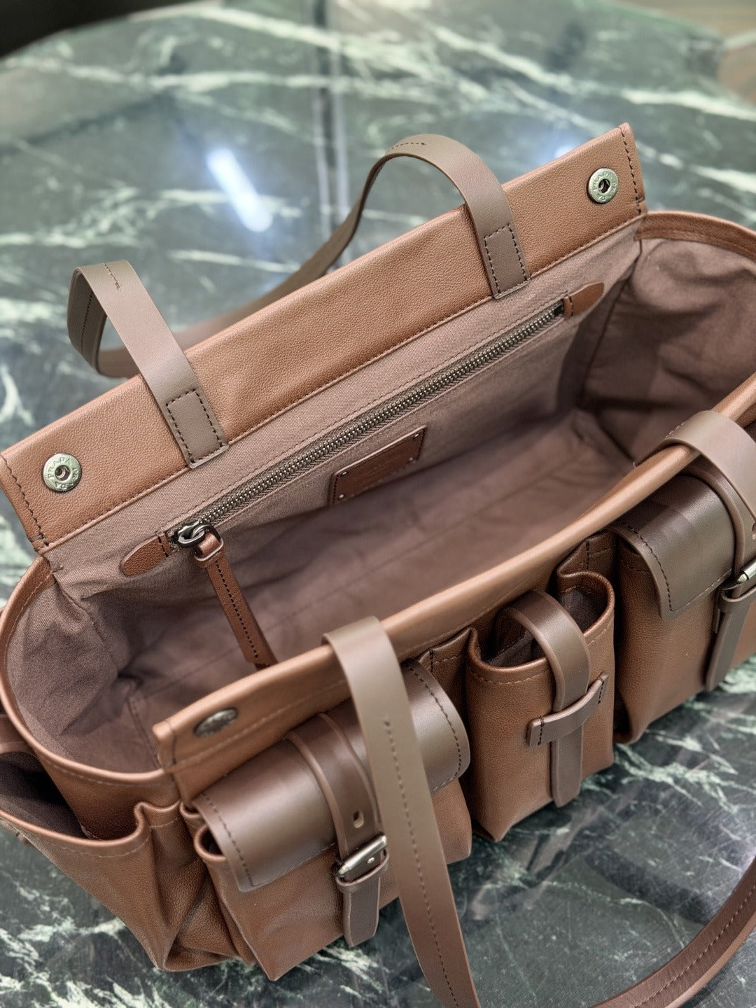 Cocoa Brown Route Large Leather Tote Bag