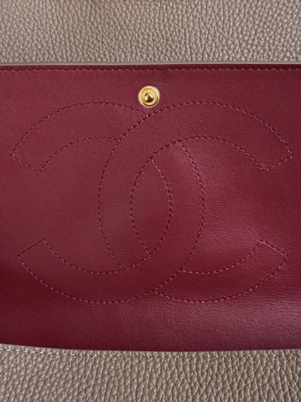 Light Brown Grained Leather & Silver Metal Maxi Flap Bag