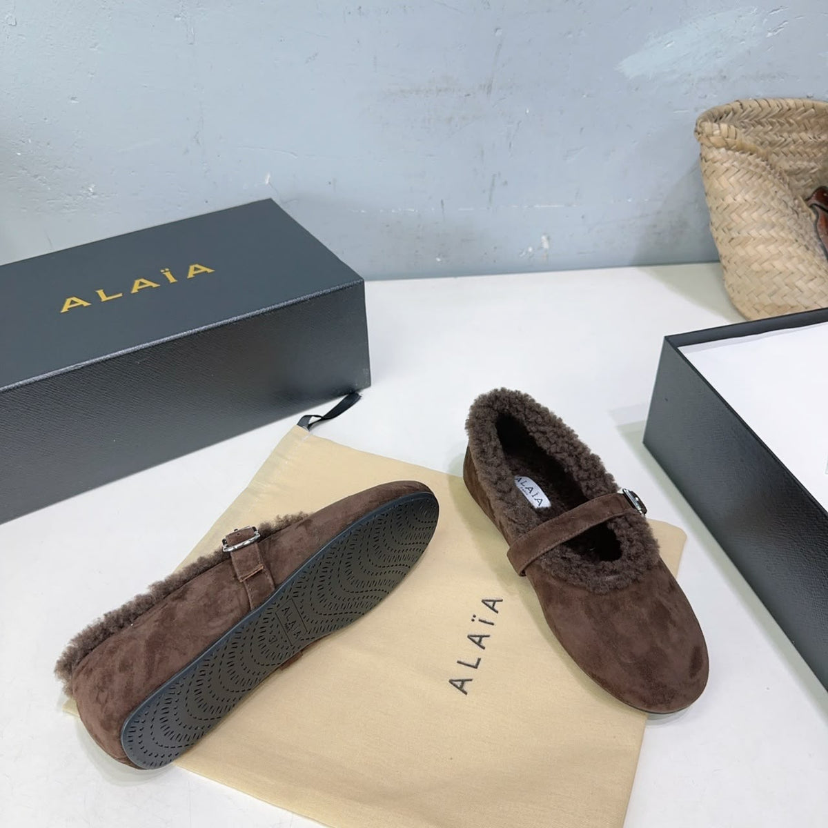 Chestnut Ballet Flats In Merino Shearling