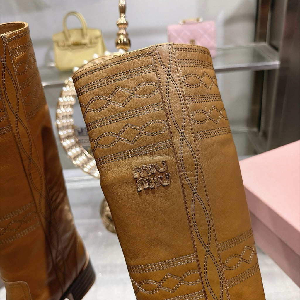 Light Tan Embroidered Leather Boots