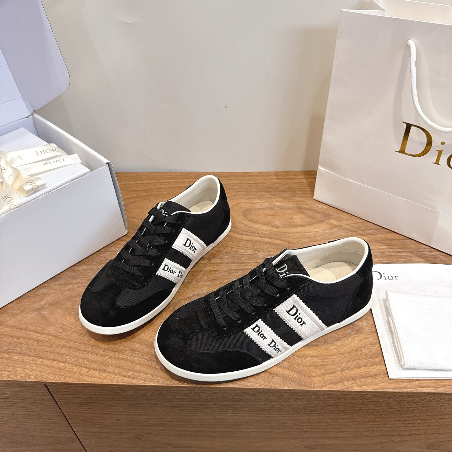 Black Suede Ribbon Sneaker