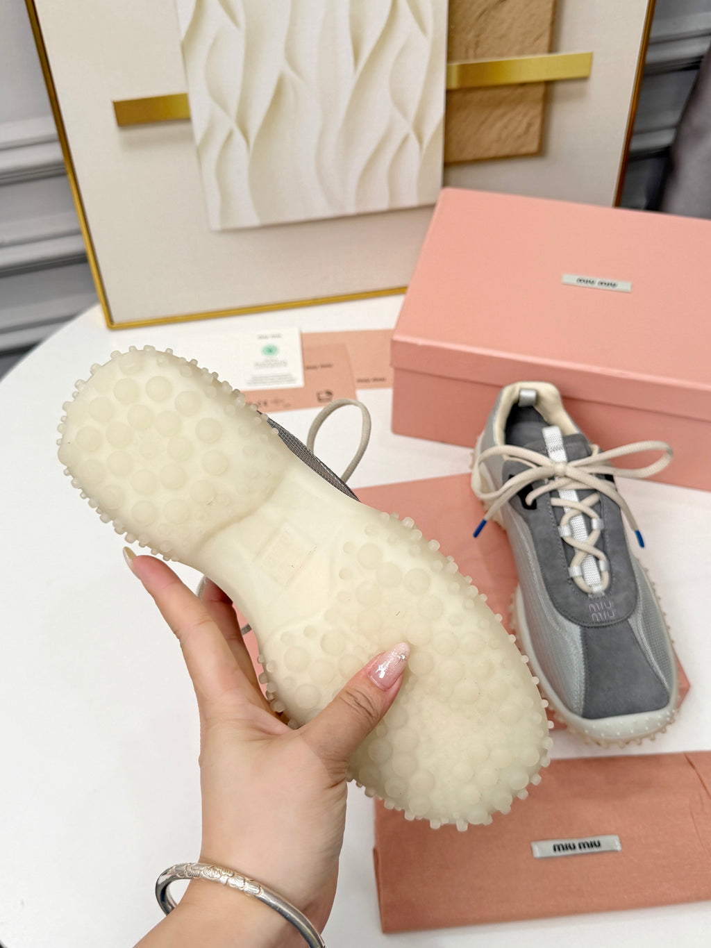 Cloudy Gray Bubble Technical Fabric & Suede Sneakers