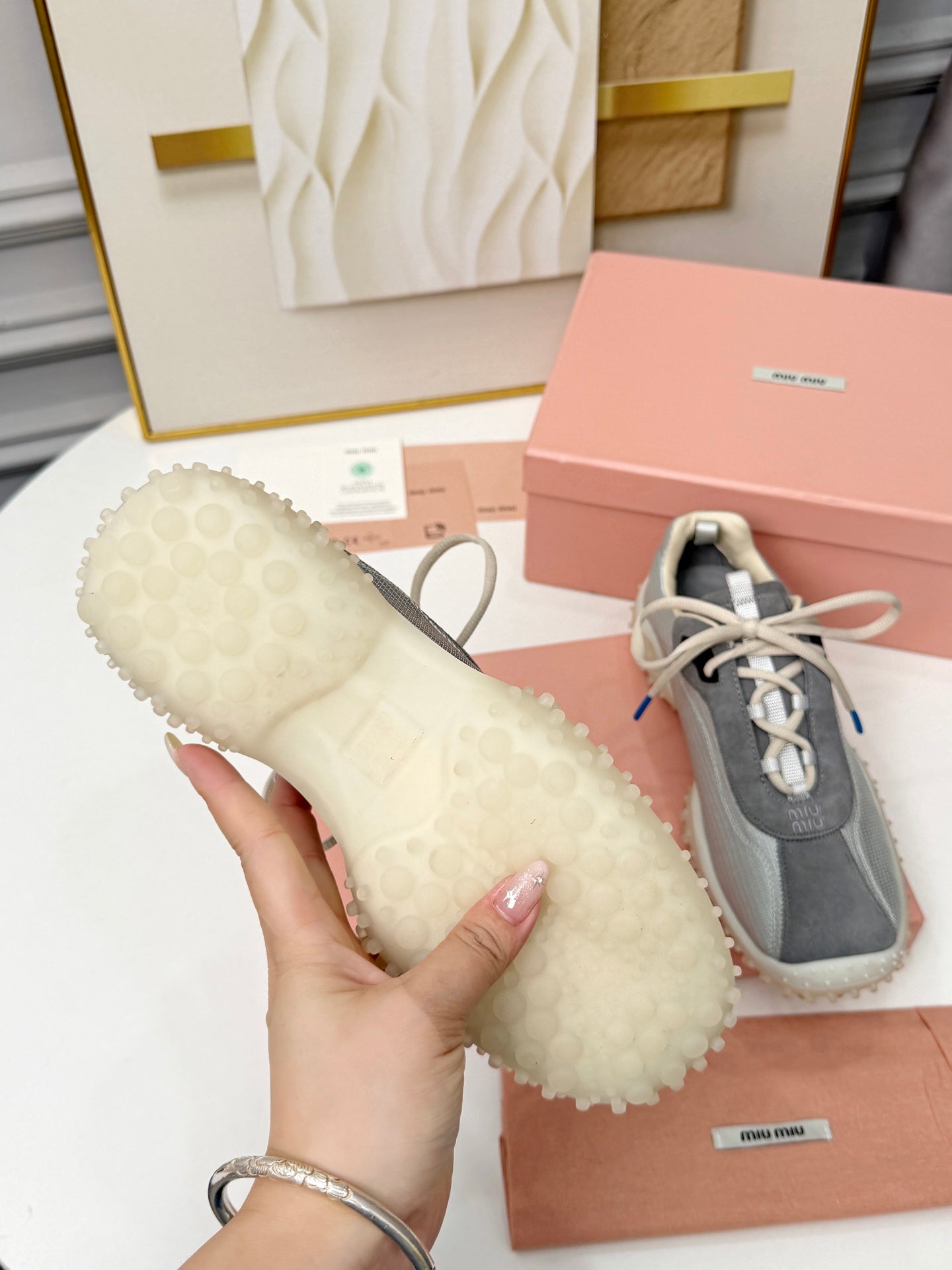 Cloudy Gray Bubble Technical Fabric & Suede Sneakers