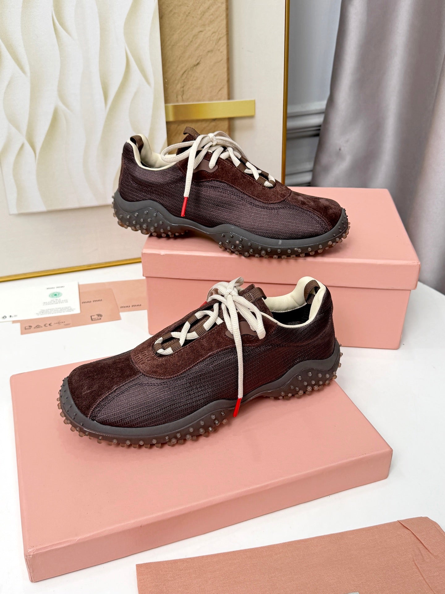 Dark Brown Bubble Technical Fabric & Suede Sneakers