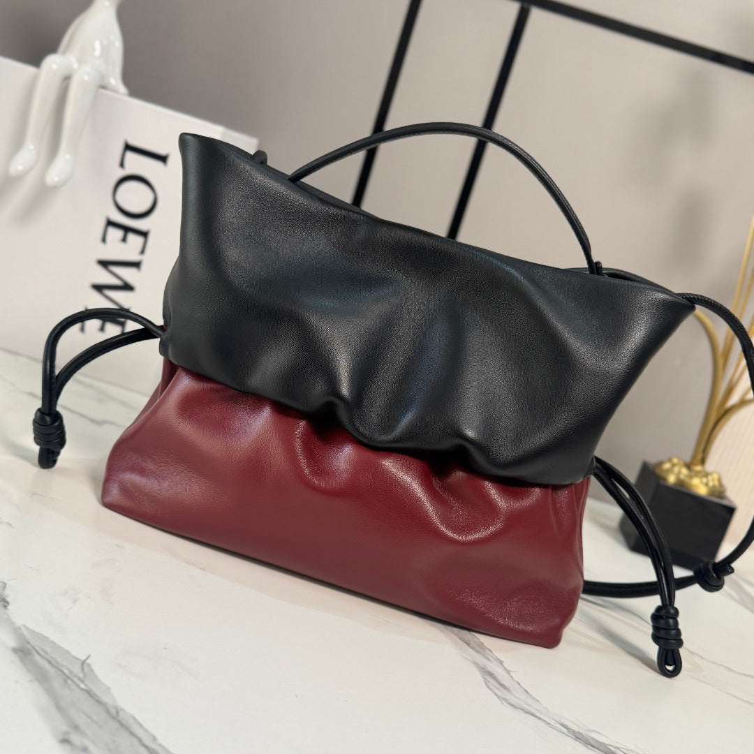 Black/Copper Red Flamenco Rolled Bag In Leather