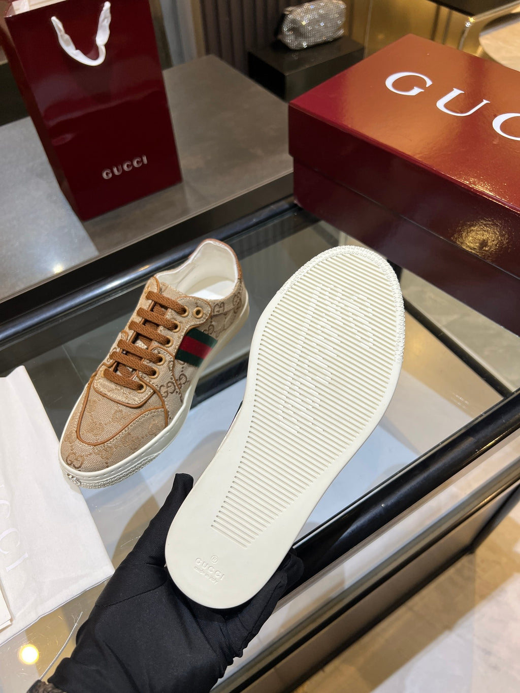 Women's Sand & Dark Brown Stretch Low-Top Sneaker