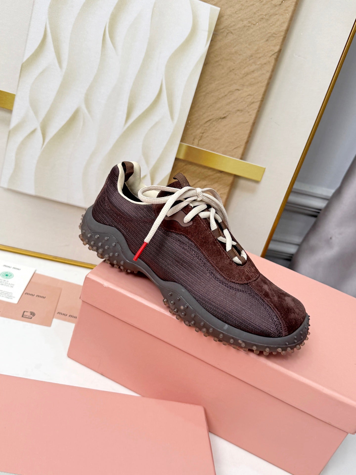 Dark Brown Bubble Technical Fabric & Suede Sneakers