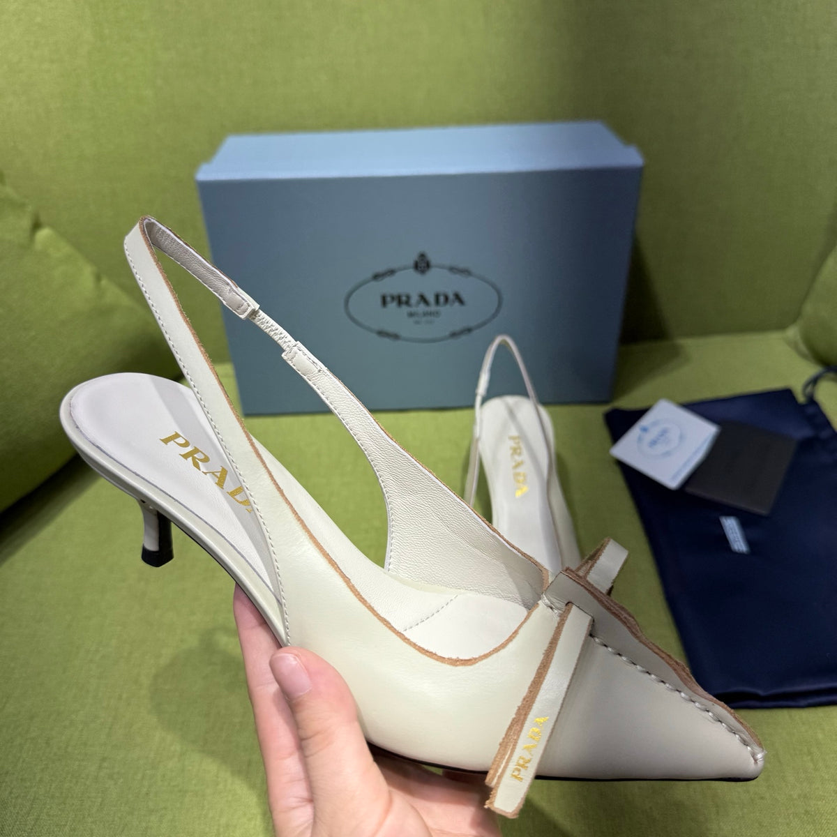 Chalk White Leather Slingback Pumps