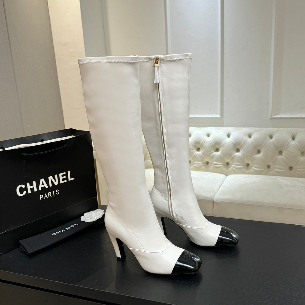 Ivory & Black High Boots