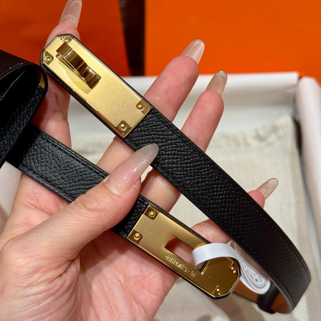 Black Kelly Pocket 18 Belt With Gold Finish