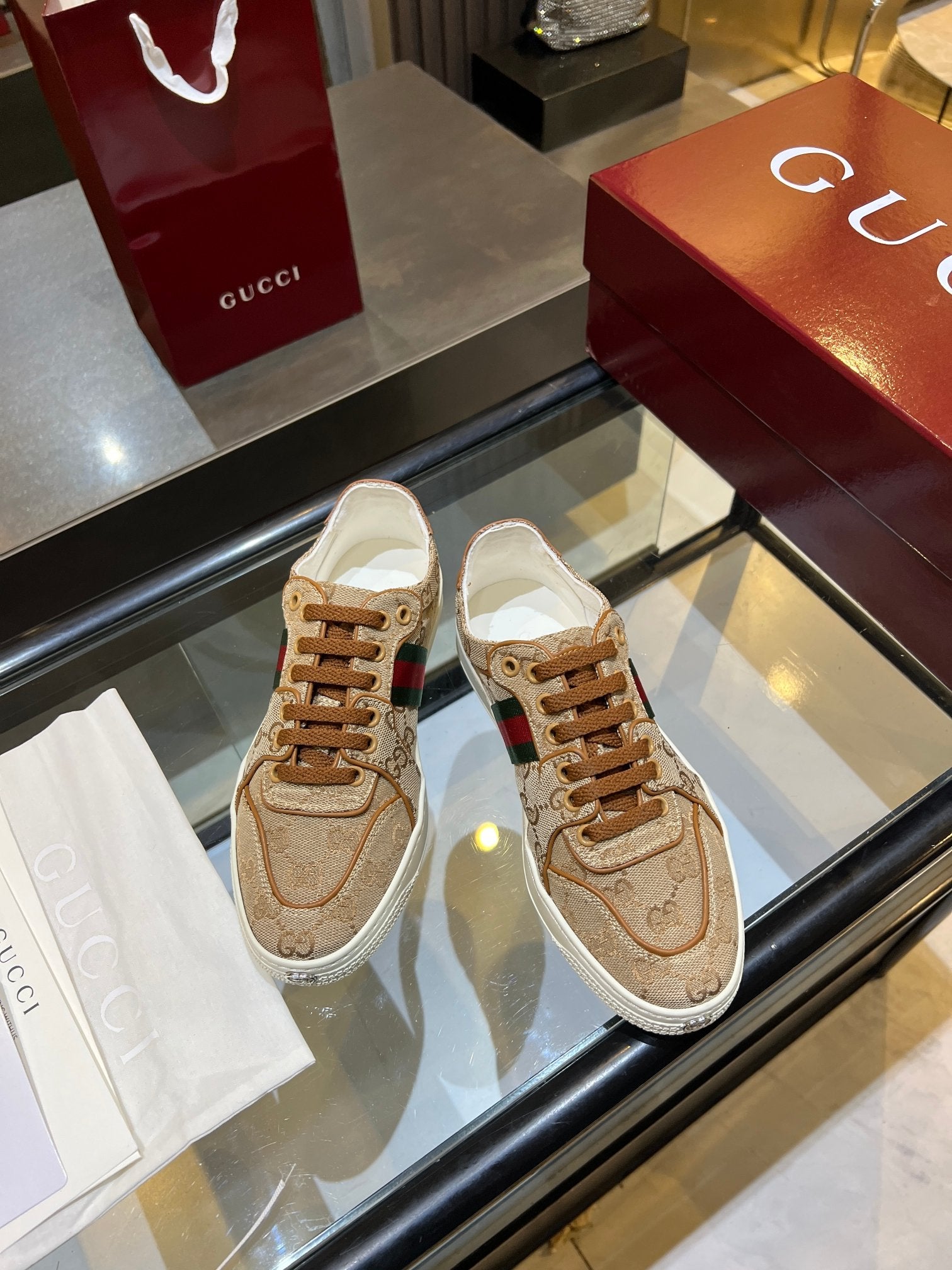 Women's Sand & Dark Brown Stretch Low-Top Sneaker