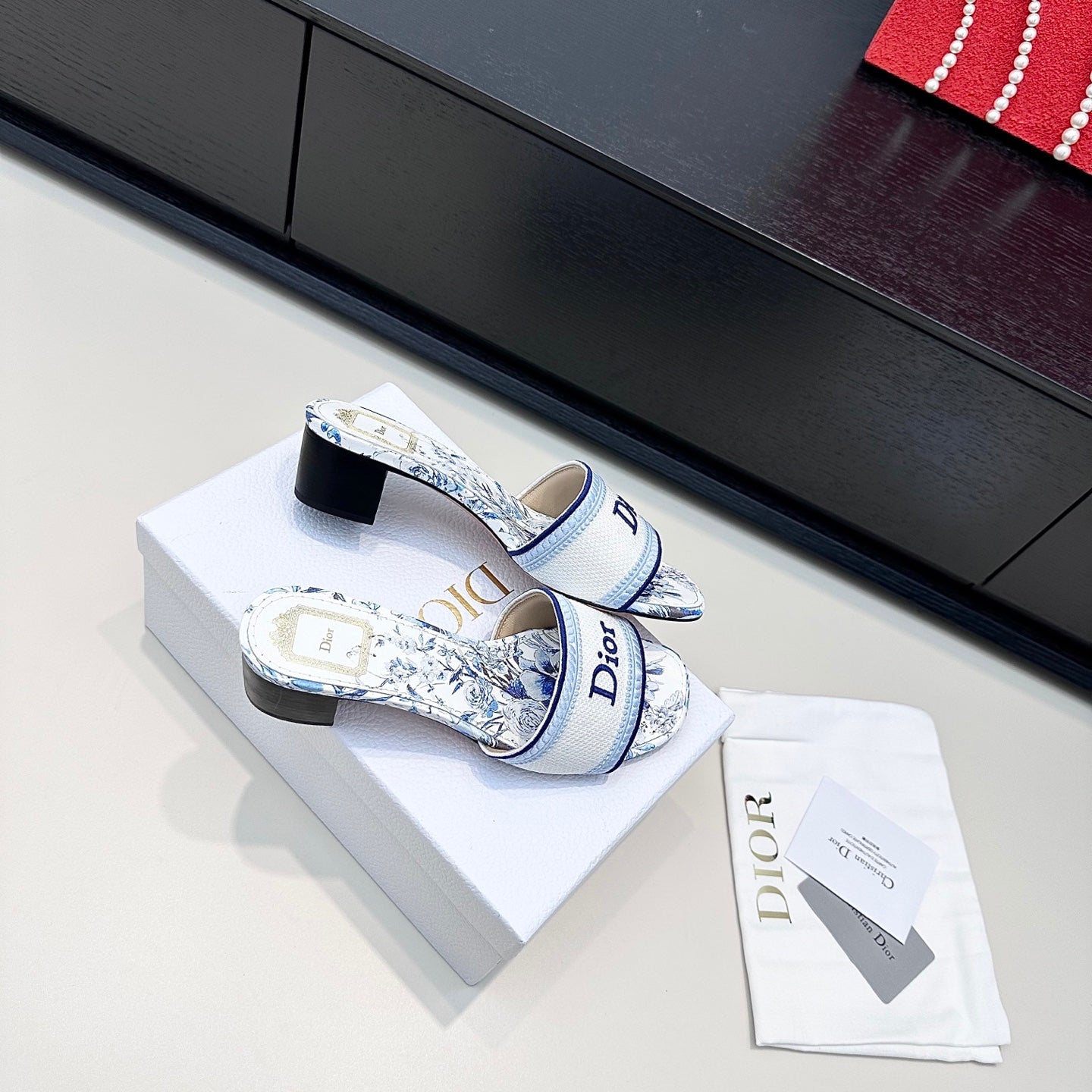 White & Blue Dway Heeled Slide