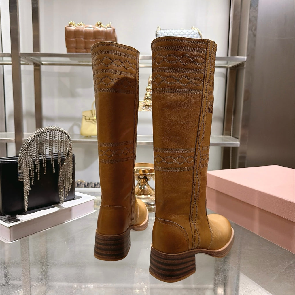 Light Tan Embroidered Leather Boots