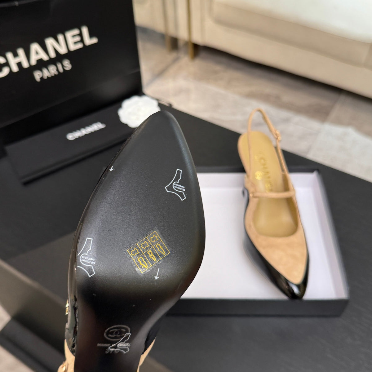 Beige & Black Slingbacks - 10