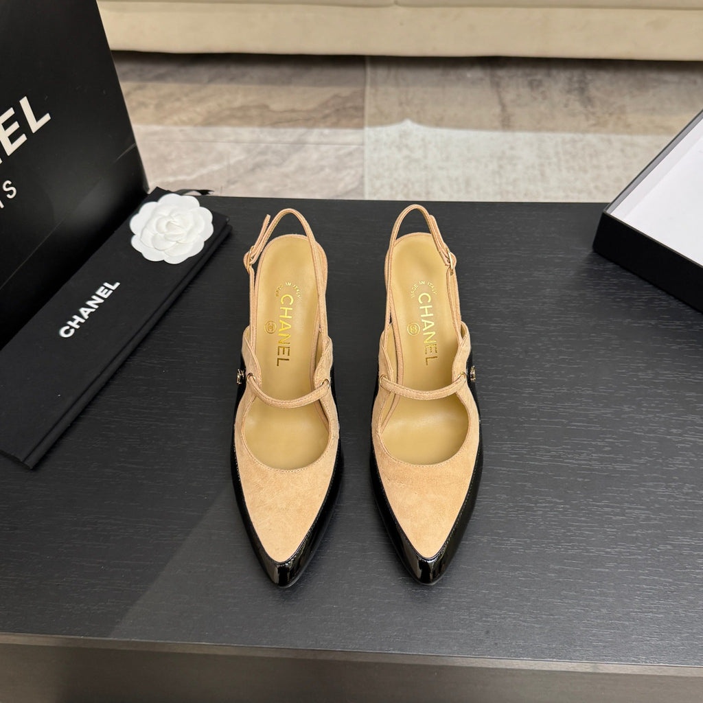 Beige & Black Slingbacks - 2