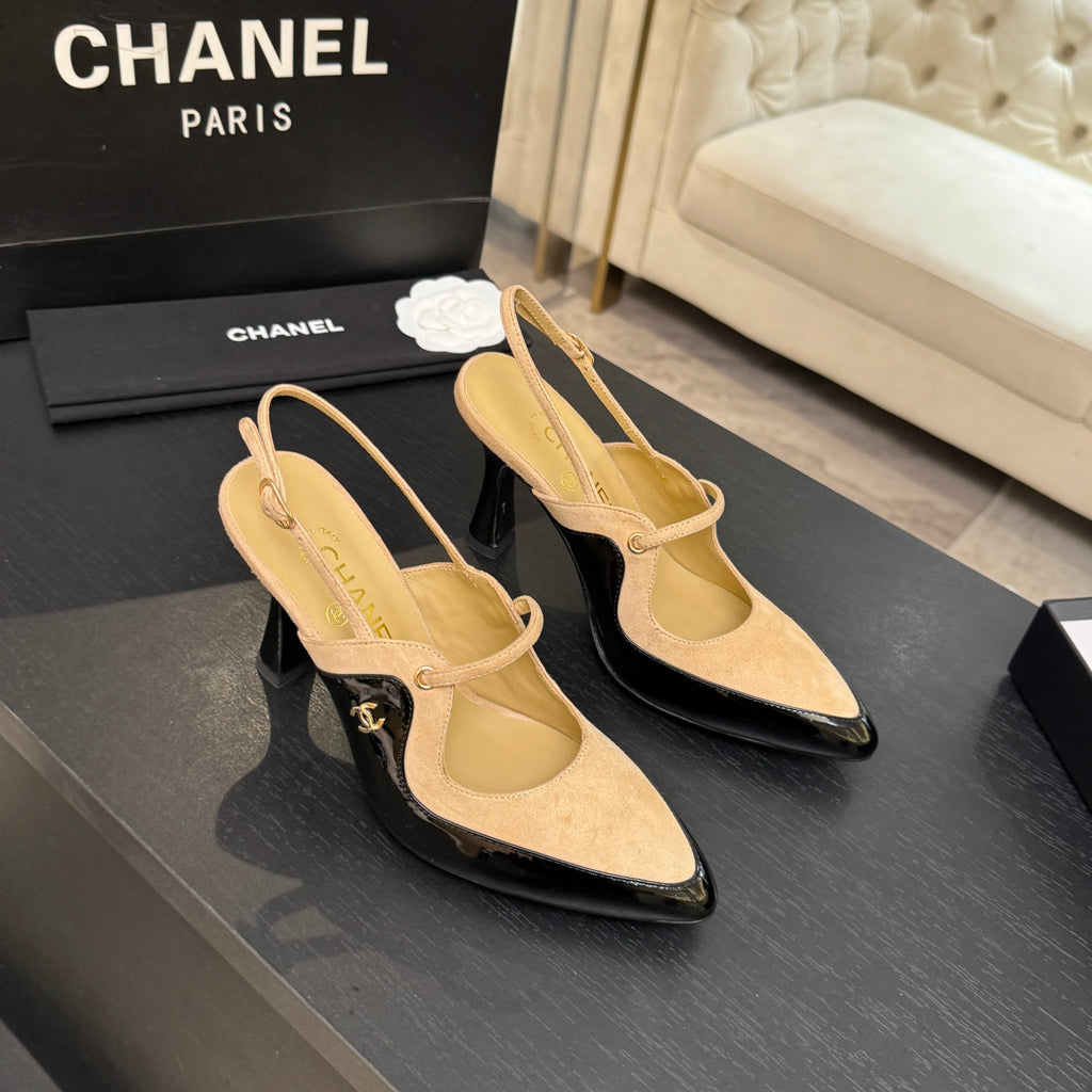 Beige & Black Slingbacks - 3
