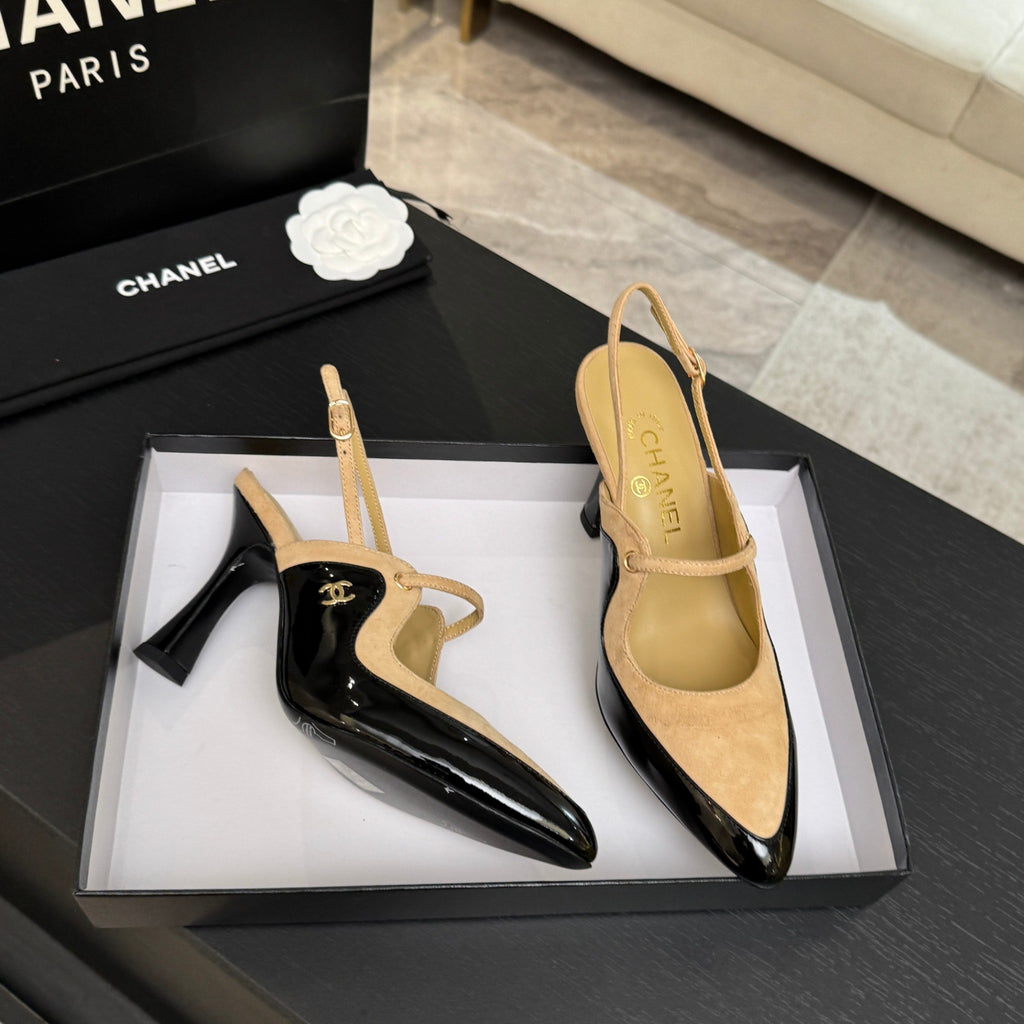 Beige & Black Slingbacks - 4