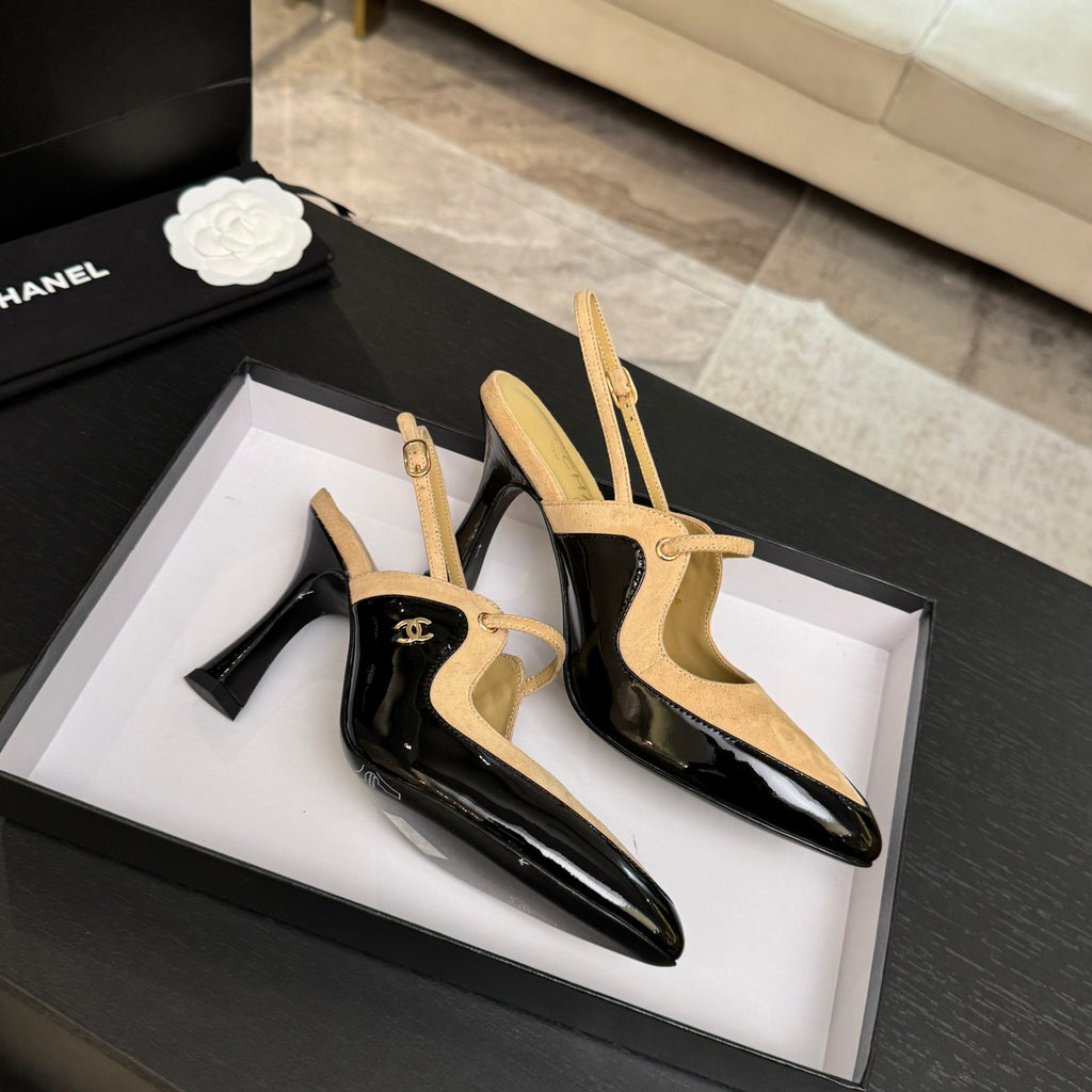 Beige & Black Slingbacks - 5