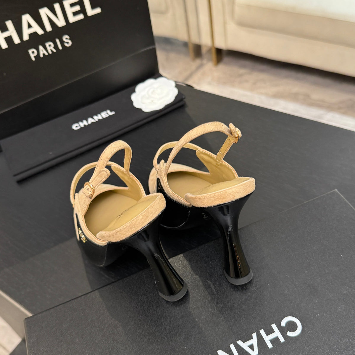 Beige & Black Slingbacks - 6