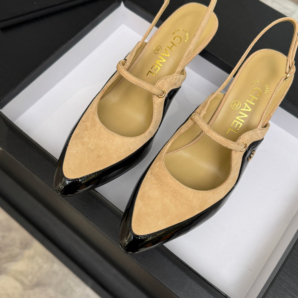 Beige & Black Slingbacks - 7