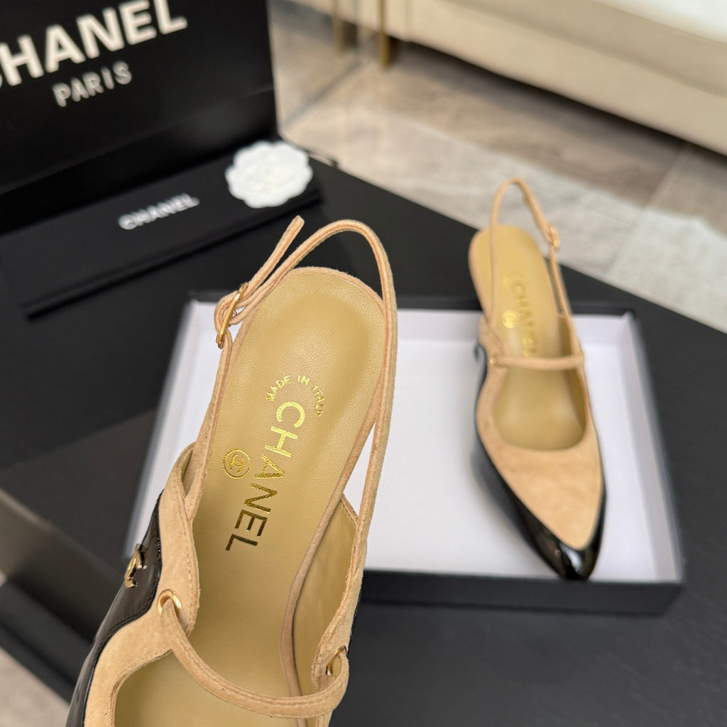 Beige & Black Slingbacks - 8