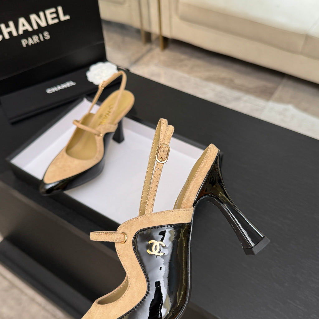 Beige & Black Slingbacks - 9