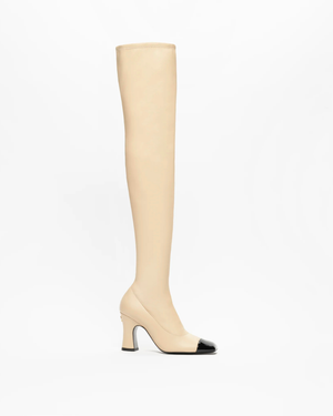 Beige & Black Thigh High Boots