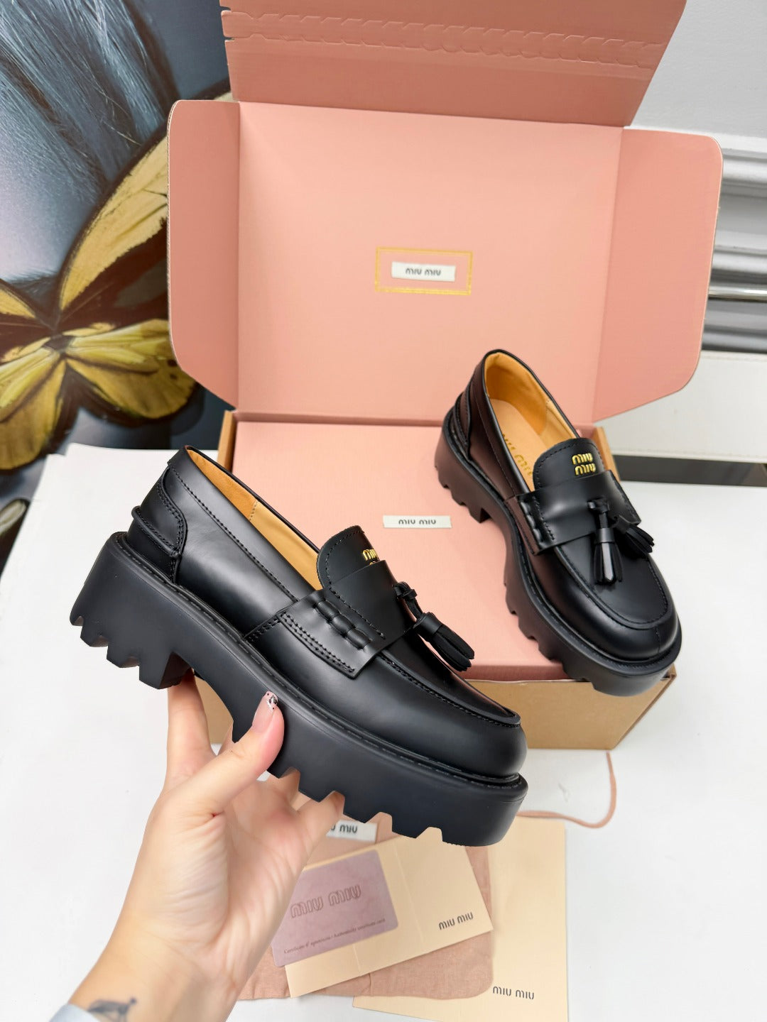 Black Brushed Leather Loafers - 8
