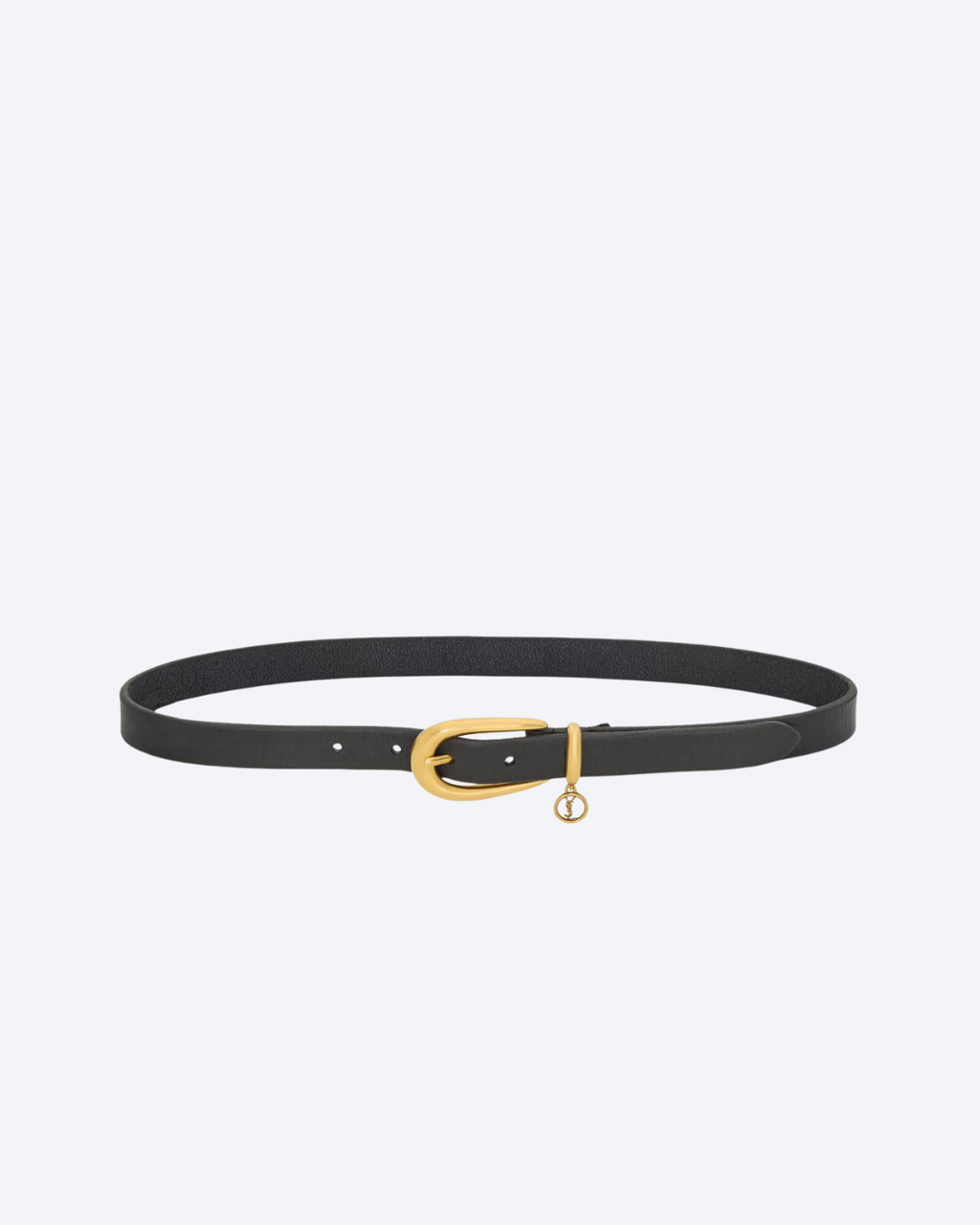 Black Cassandre Charm Elongated Buckle Thin Belt In Leather
