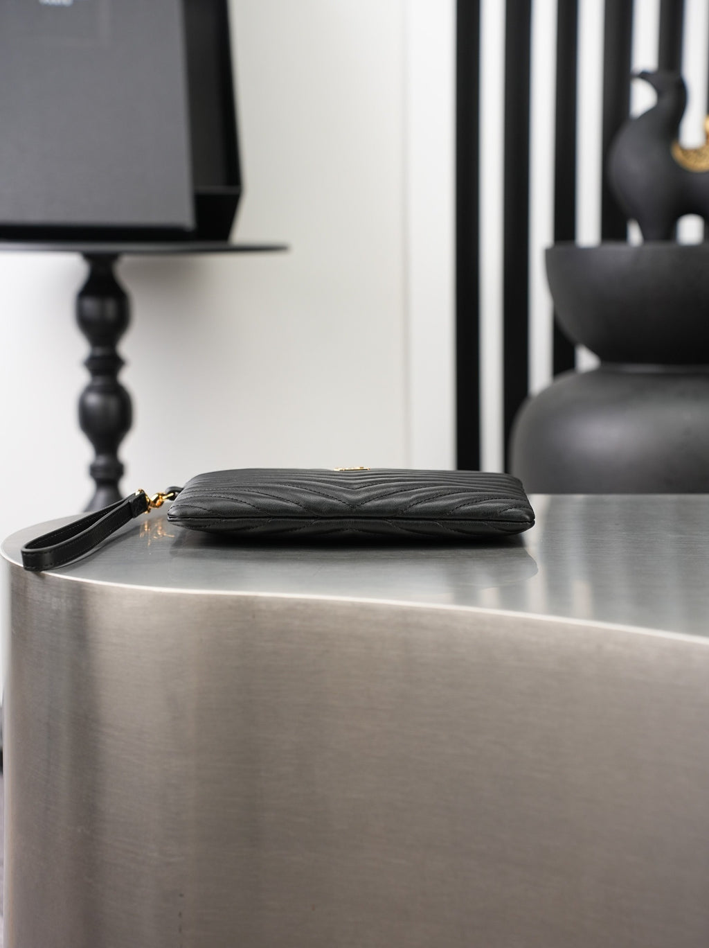 Black Cassandre Matelassé A5 Pouch In Leather