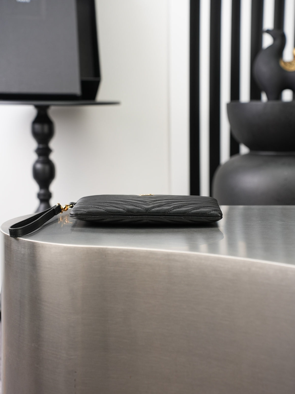 Black Cassandre Matelassé A5 Pouch In Leather