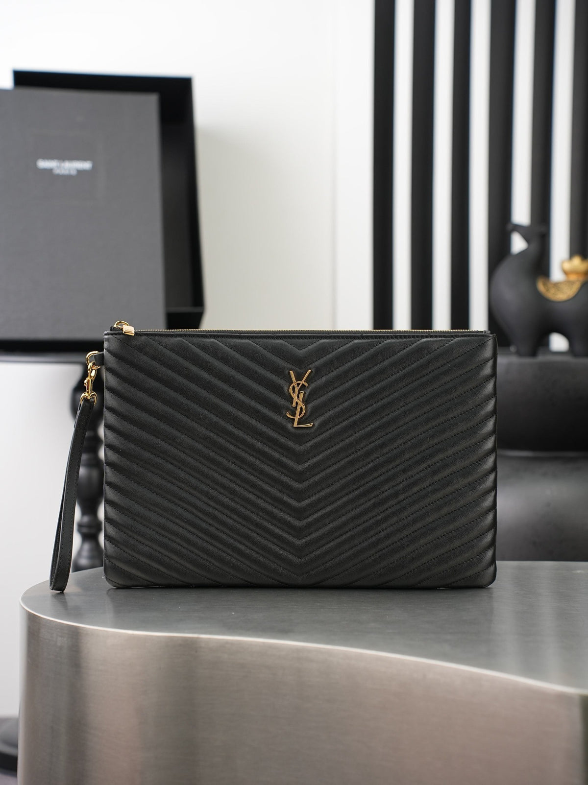 Black Cassandre Matelassé Document Holder In Leather