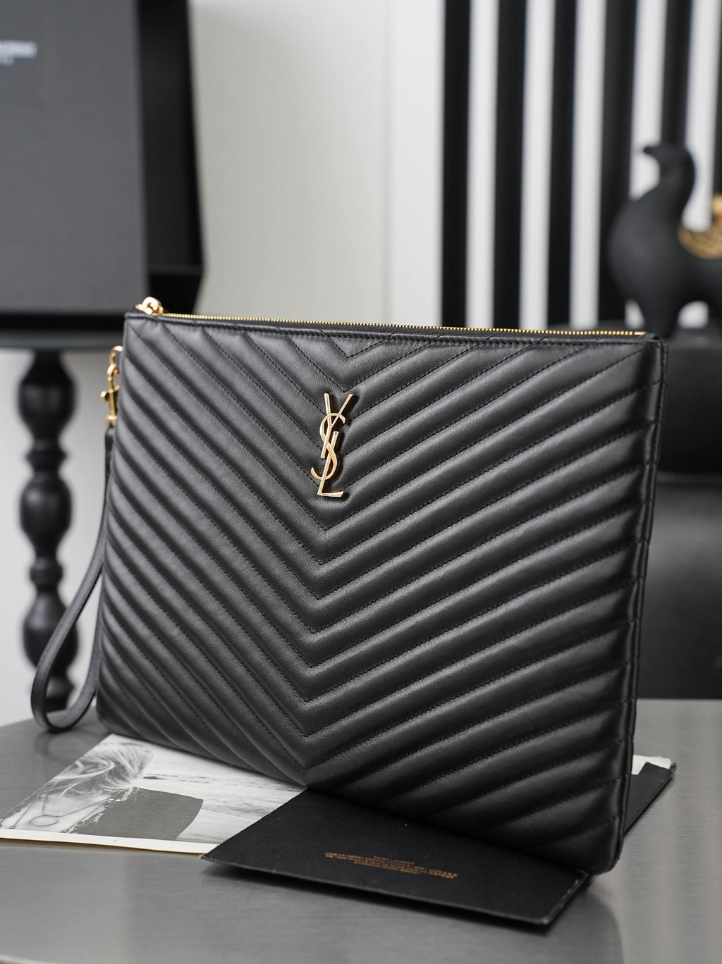 Black Cassandre Matelassé Document Holder In Leather