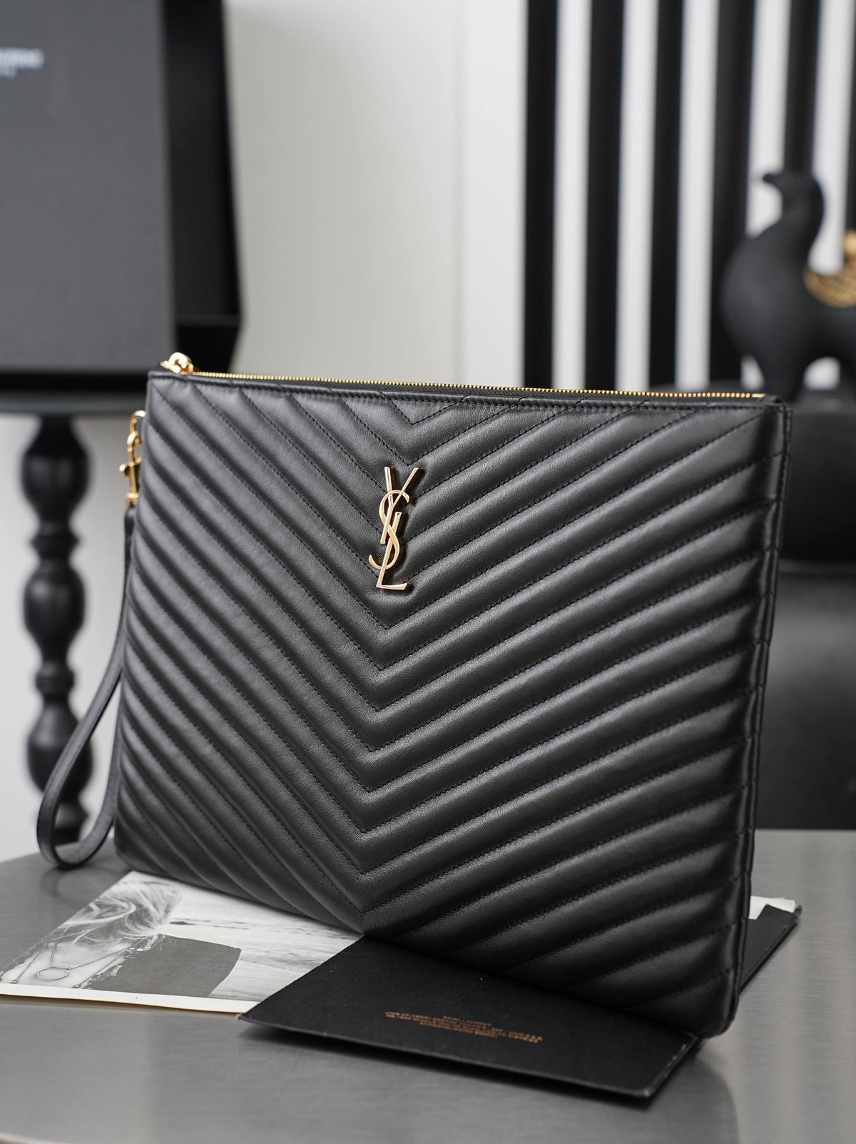 Black Cassandre Matelassé Document Holder In Leather