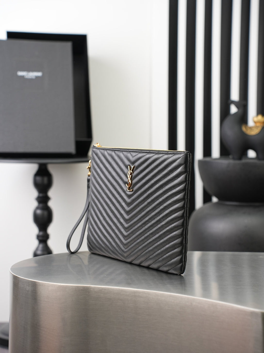 Black Cassandre Matelassé Document Holder In Leather