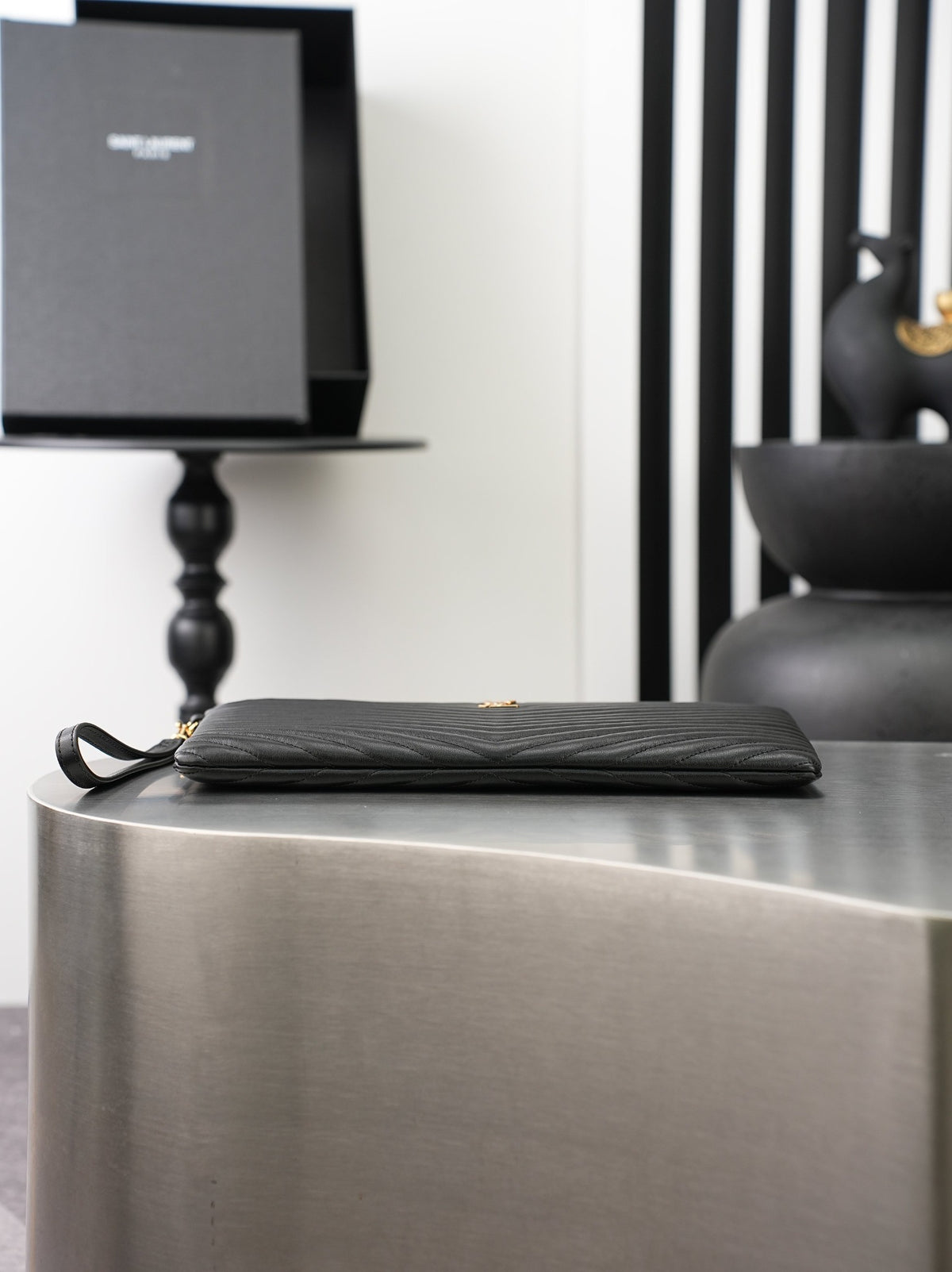 Black Cassandre Matelassé Document Holder In Leather