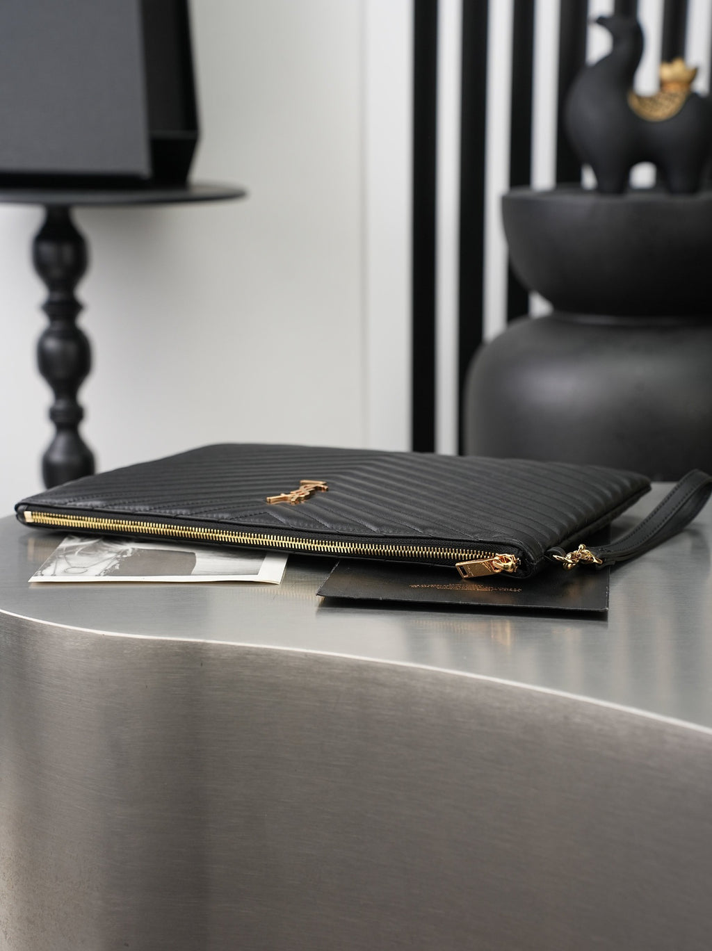 Black Cassandre Matelassé Document Holder In Leather