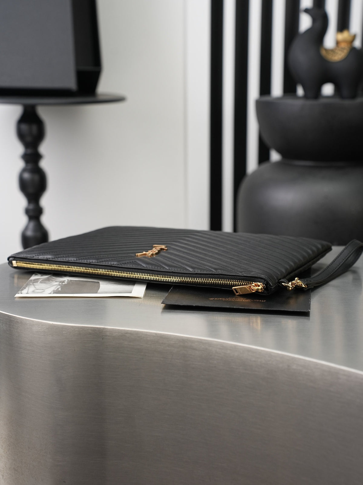 Black Cassandre Matelassé Document Holder In Leather