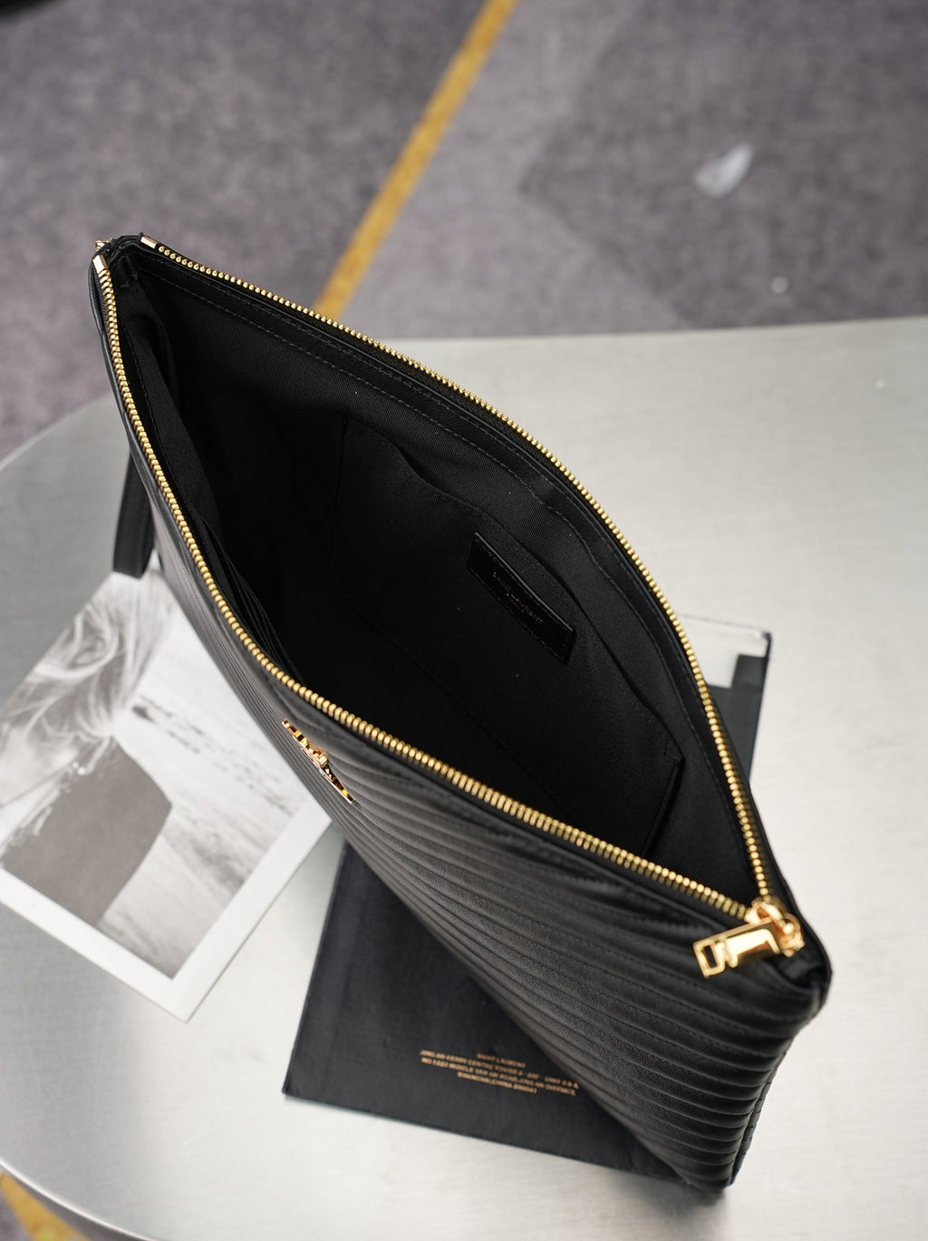 Black Cassandre Matelassé Document Holder In Leather