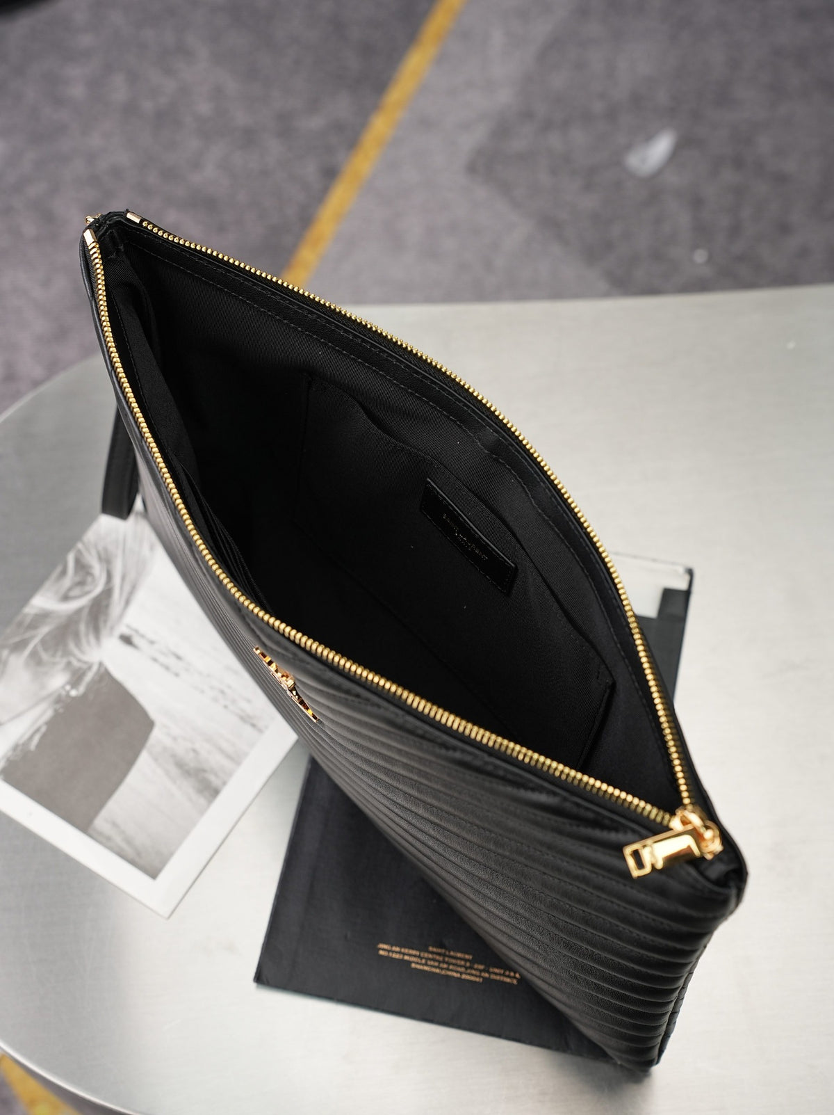 Black Cassandre Matelassé Document Holder In Leather