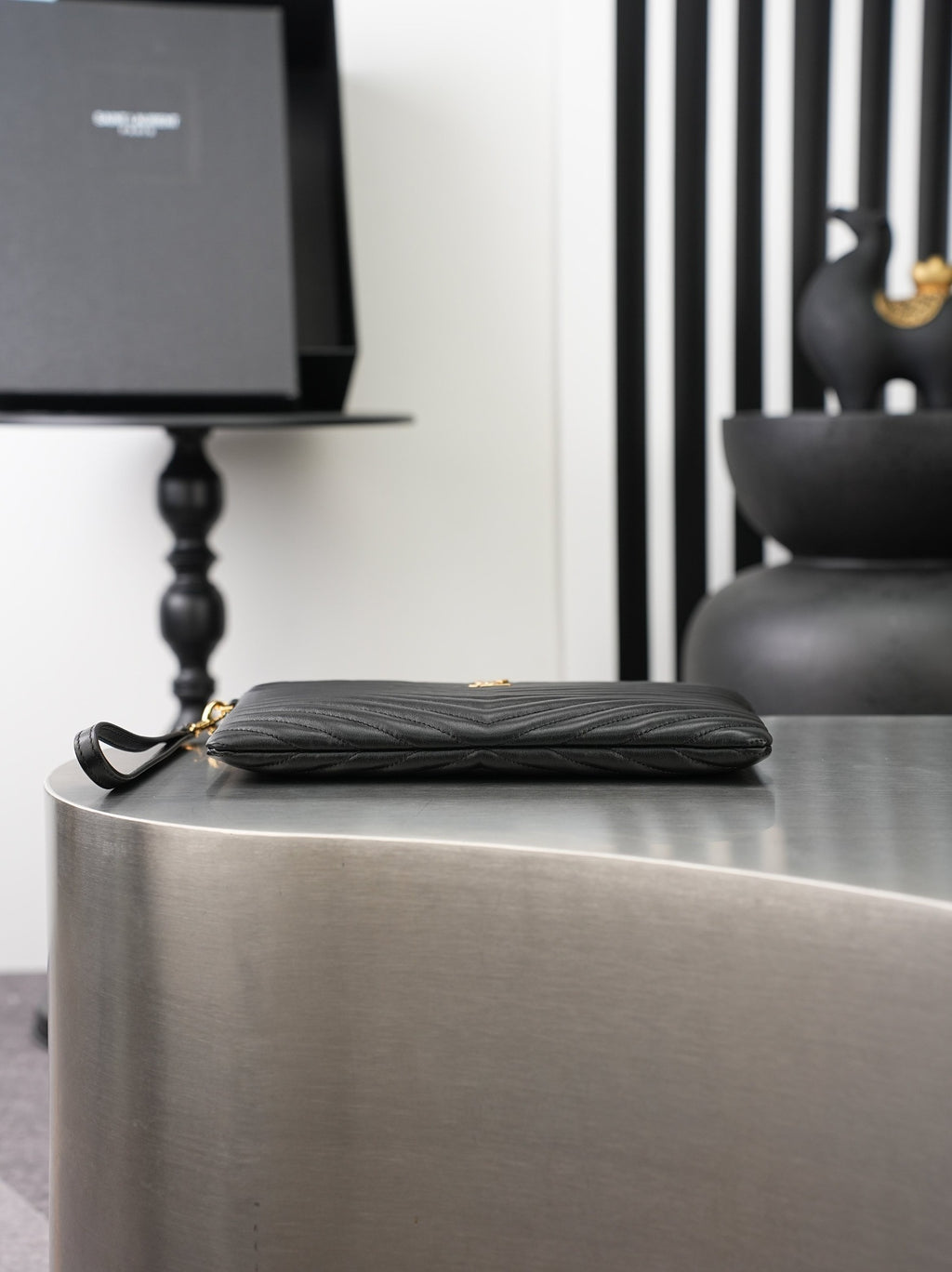 Black Cassandre Matelassé Tablet Pouch In Leather