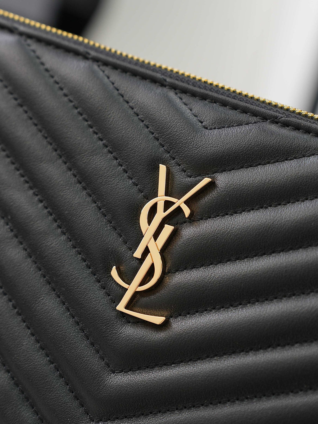 Black Cassandre Matelassé Tablet Pouch In Leather