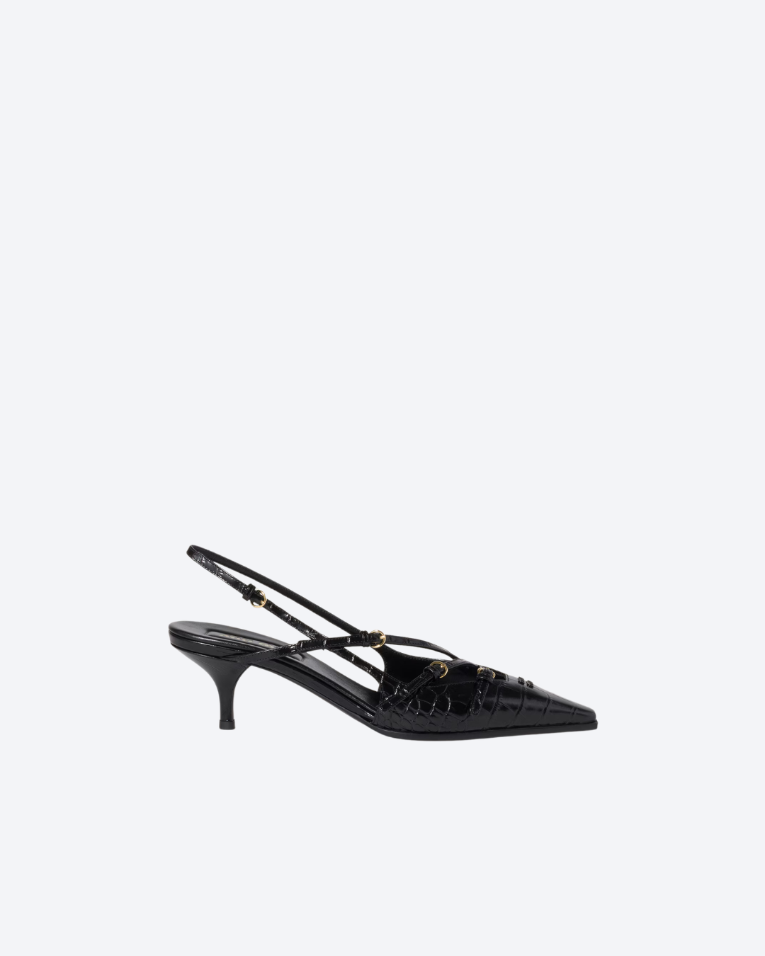 Black Crocodile Embossed Calfskin Slingback Pumps - 1