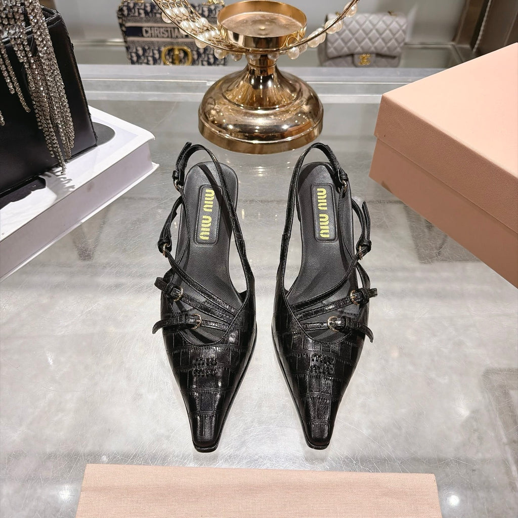 Black Crocodile Embossed Calfskin Slingback Pumps - 2
